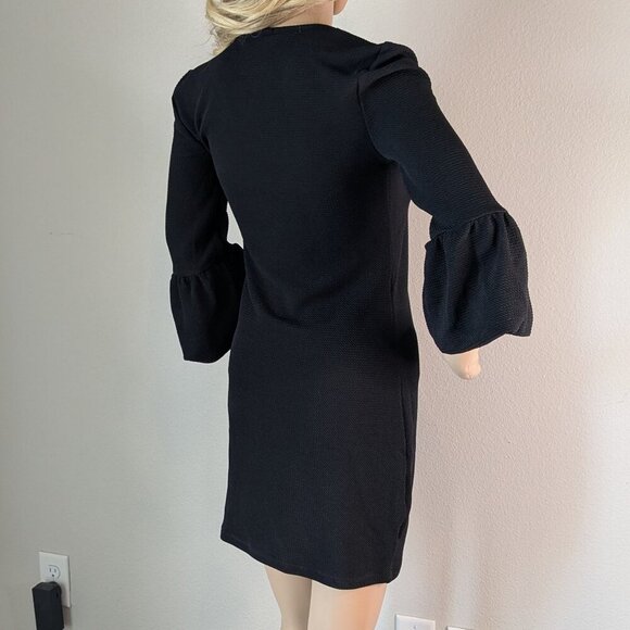 Romeo & Juliet Couture Sheath Dress Small Black Stretch V-Neck Bell Sleeve - Picture 5 of 16